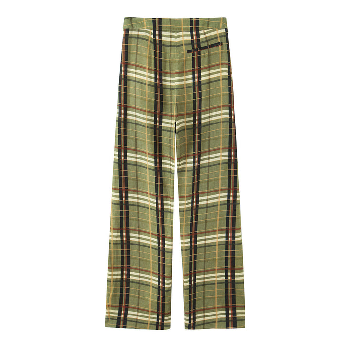 Damen 90+ weit geschnittene High‑Waist Palazzo‑Hose im Karierten Plissee‑Look Drune