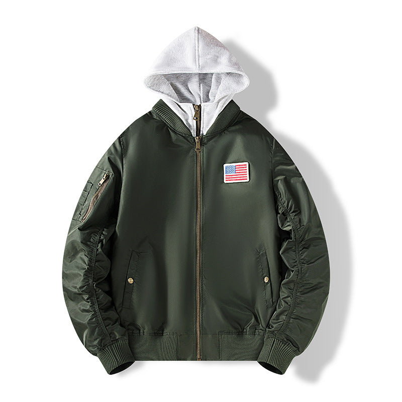Herren Nylon‑Bomberjacke mit integrierter Sweatkapuze und Ärmel‑Utility‑Tasche Drune