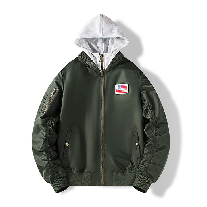 Herren Nylon‑Bomberjacke mit integrierter Sweatkapuze und Ärmel‑Utility‑Tasche Drune
