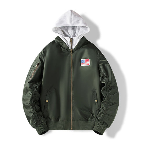 Herren Nylon‑Bomberjacke mit integrierter Sweatkapuze und Ärmel‑Utility‑Tasche Drune