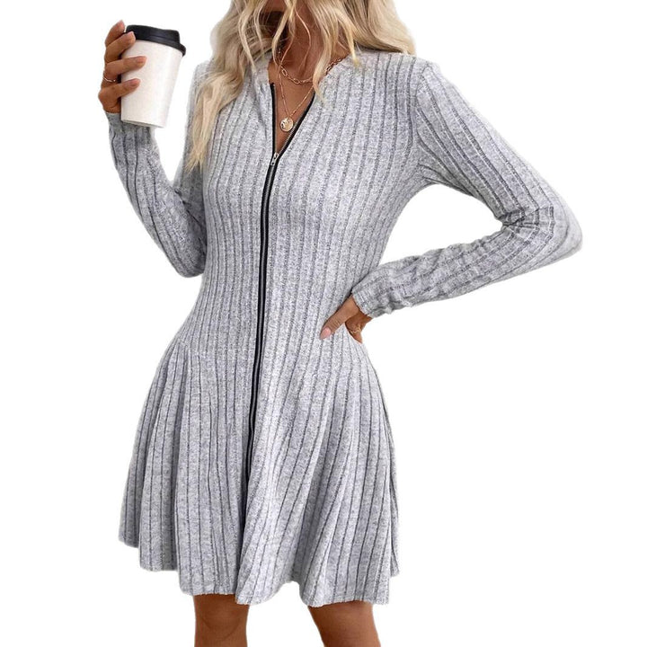 Damen Elegantes Rollkragenkleid mit Reißverschluss Drune