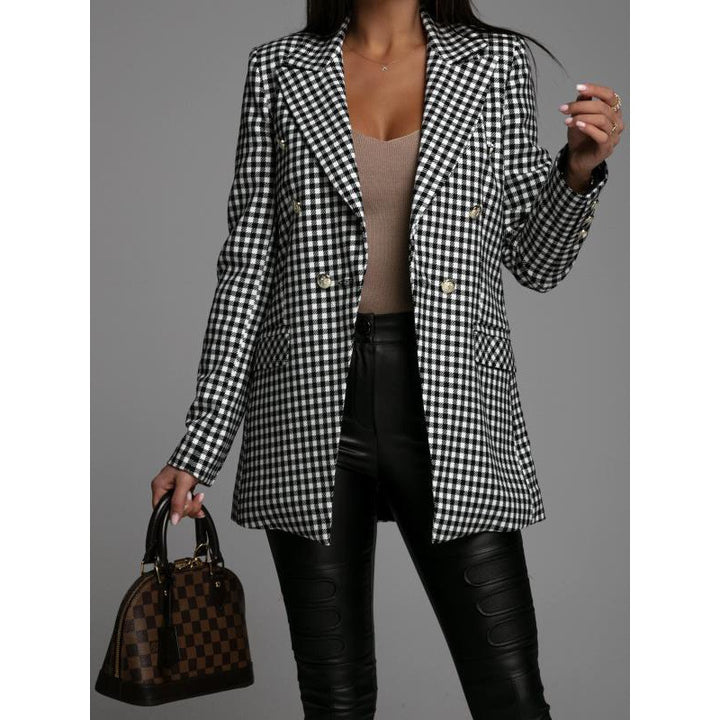 Damen Karierter Blazer mit doppelter Knopfreihe und eleganten Details Drune