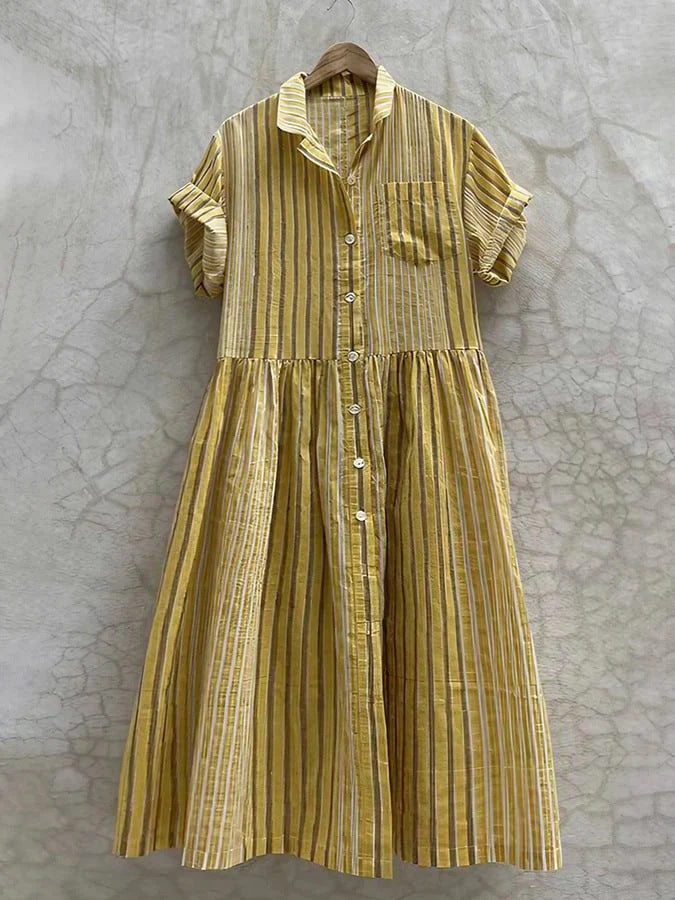 Damen Langes Hemdblusenkleid mit Streifen und Taschen Drune