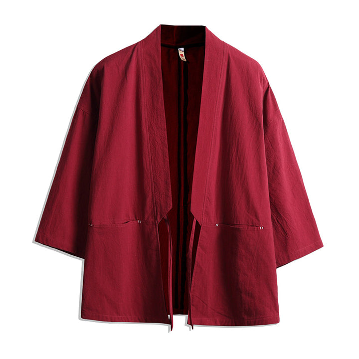 Unisex Kimono-Jacke im Oversize‑Schnitt aus leichter Baumwollmischung mit Bindegürtel Drune