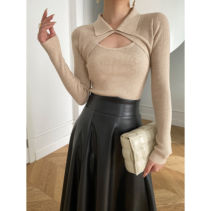 Damen modisches Langarmshirt mit raffiniertem Ausschnitt Drune