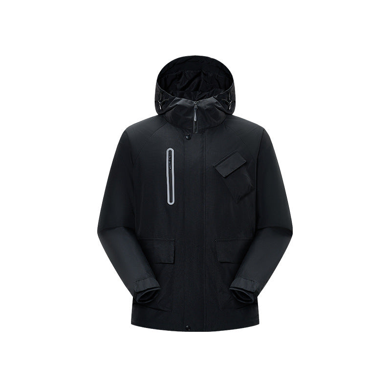 Herren Technische Regen‑Softshelljacke mit Kapuze, verschweißten Nähten und taktischen Taschen Drune