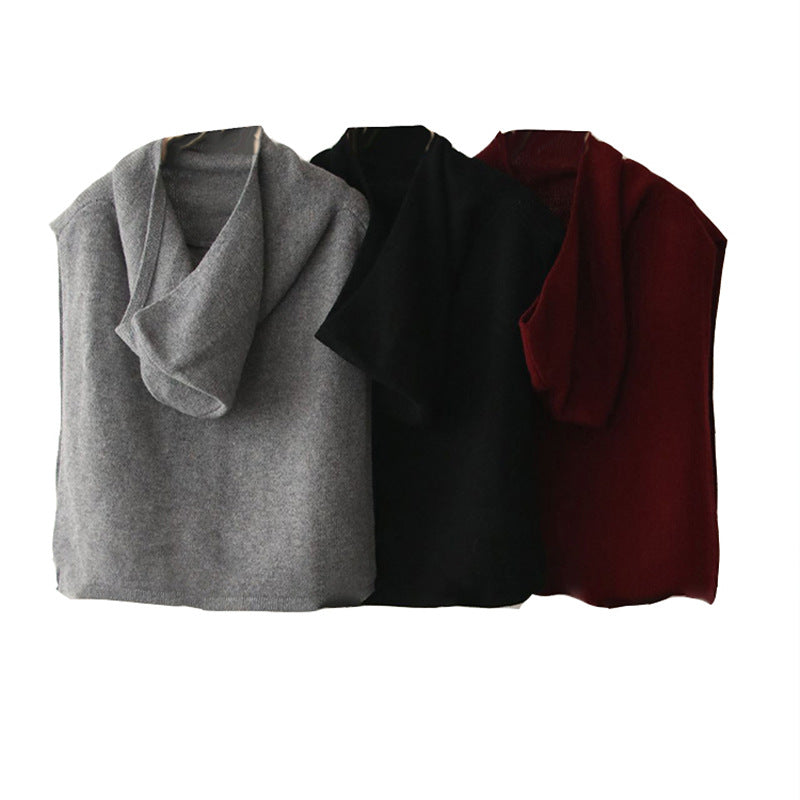 Damen kuscheliger Strickpullover mit Kapuze Drune