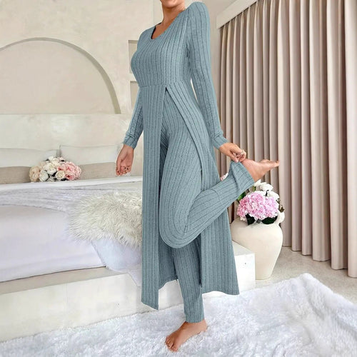 Damen eleganter und modischer Jumpsuit mit seitlichen Schlitzen und langen Ärmeln Drune