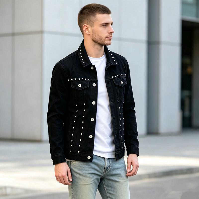 Herren Modische Jeansjacke mit Nieten Drune