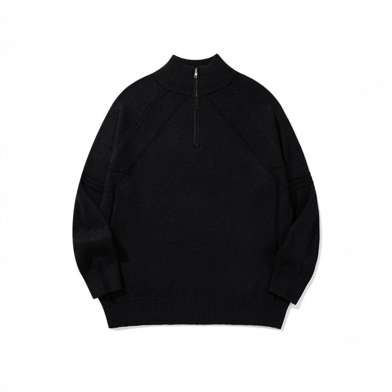 Unisex Strick-Halbzip-Pullover mit hohem Rippkragen und Raglanärmeln Drune