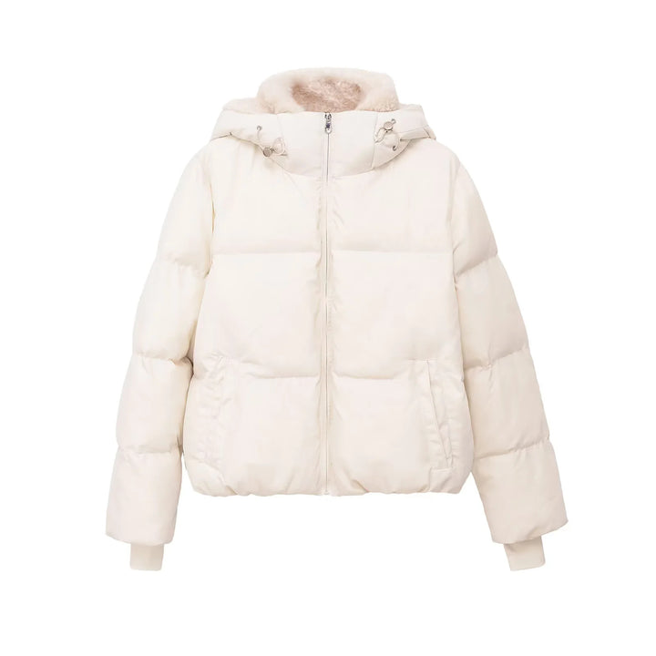 Damen nan gesteppte Kapuzen‑Daunenoptik Jacke mit Teddyfutter und hohem Kragen Drune