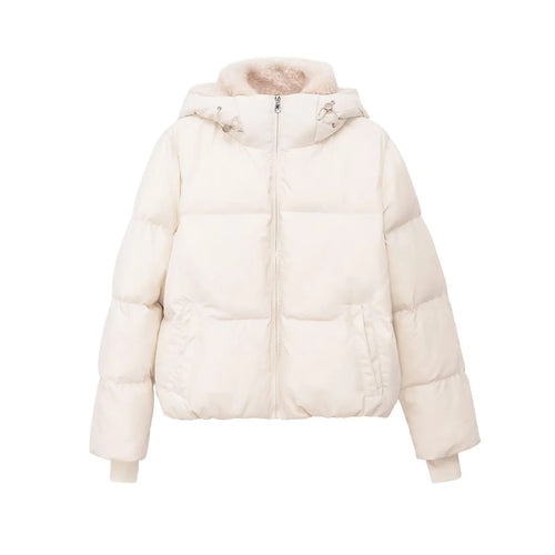 Damen nan gesteppte Kapuzen‑Daunenoptik Jacke mit Teddyfutter und hohem Kragen Drune