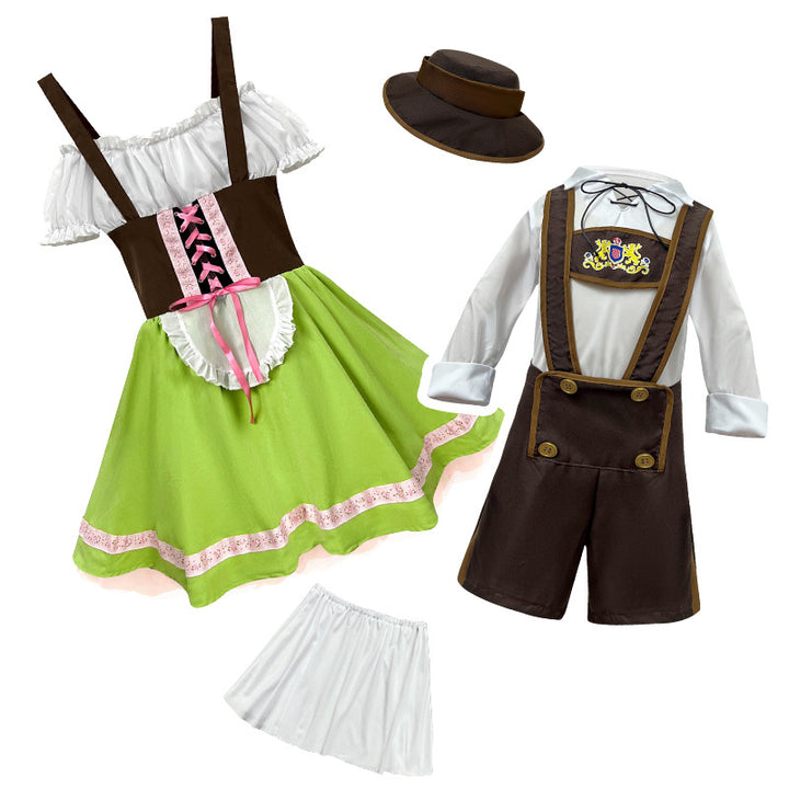 Herren nan traditionelles Kinderlederhosen-Set mit verstellbaren Hosenträgern und Trachtenhut Drune
