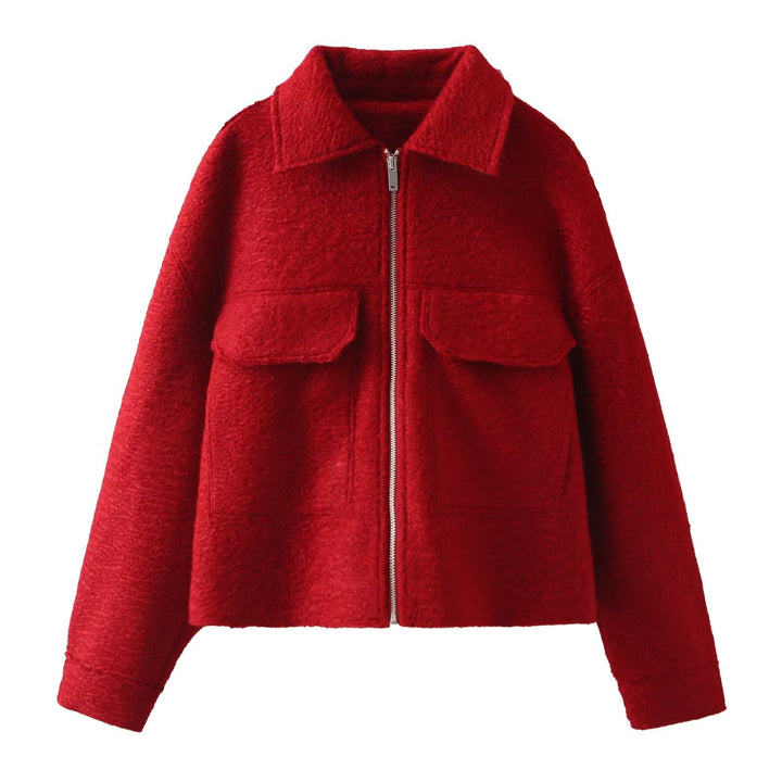 Damen Cropped-Hemdjacke aus Bouclé mit Boxy-Schnitt und Fronttaschen Drune