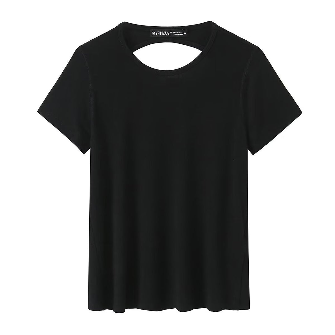 Damen Freizeit T-Shirt mit modernem Rückenausschnitt und hochwertiger Baumwolle Drune