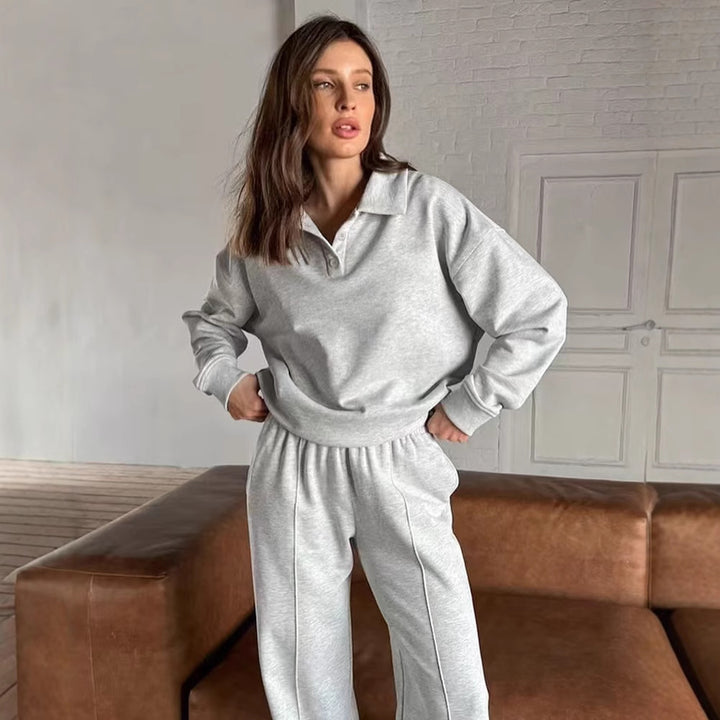Damen lässiges Sweat-outfit mit lockerer Passform und Polokragen Drune