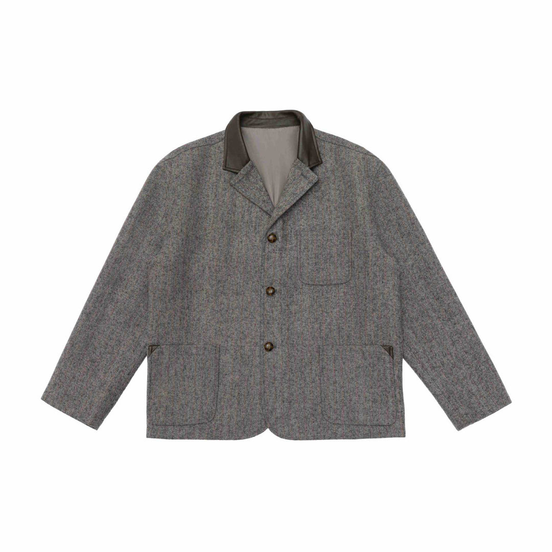 Herren Glencheck-Blousonjacke mit Lederkragen und großen Pattentaschen Drune