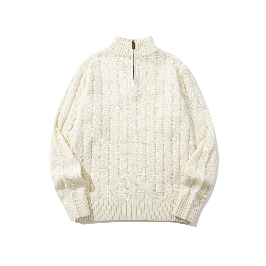 Unisex Zopfmuster-Halbzip-Pullover mit hohem Rippkragen und Oversize-Schnitt Drune