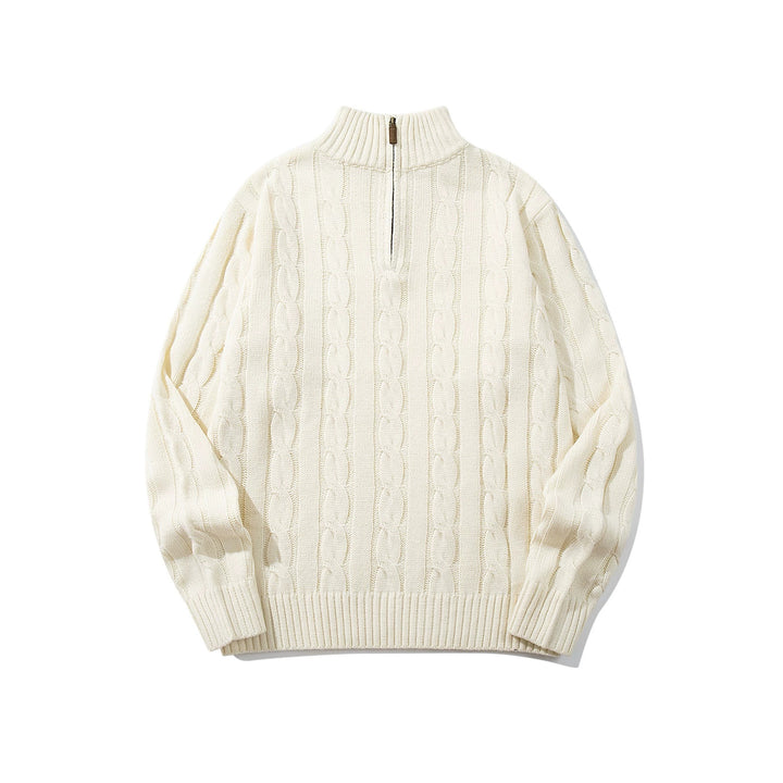 Unisex Zopfmuster-Halbzip-Pullover mit hohem Rippkragen und Oversize-Schnitt Drune