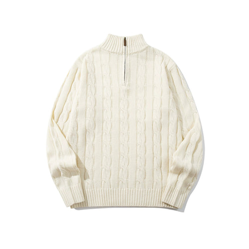 Unisex Zopfmuster-Halbzip-Pullover mit hohem Rippkragen und Oversize-Schnitt Drune