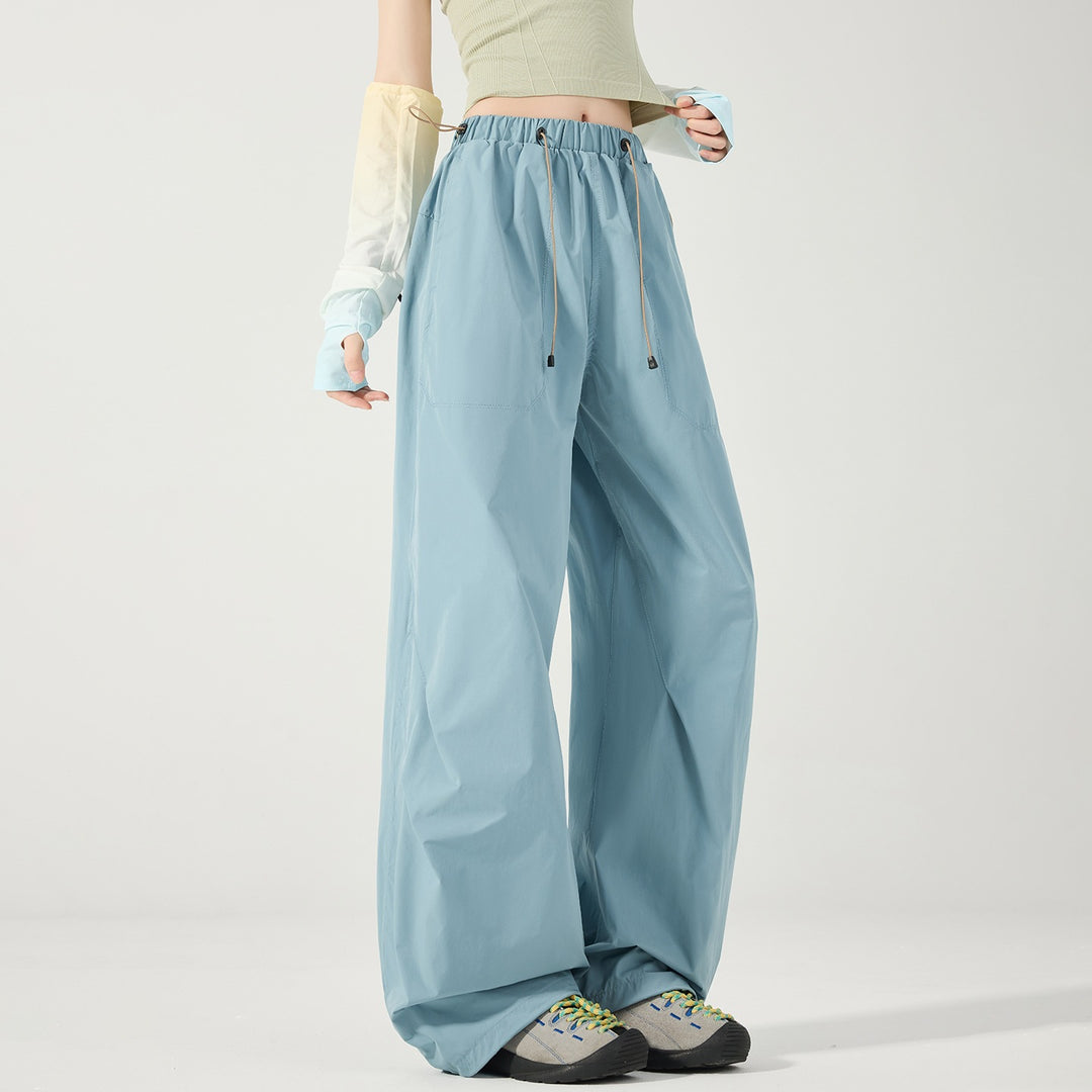 Damen Weite Nylon-Baggyhose mit elastischem Tunnelzugbund & Utility‑Taschen Drune