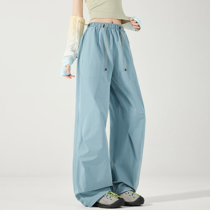 Damen Weite Nylon-Baggyhose mit elastischem Tunnelzugbund & Utility‑Taschen Drune