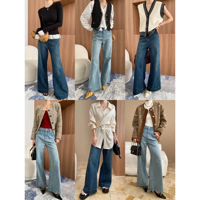 Damen lässige Schlagjeans im Vintage-Stil mit hohem Bund Drune