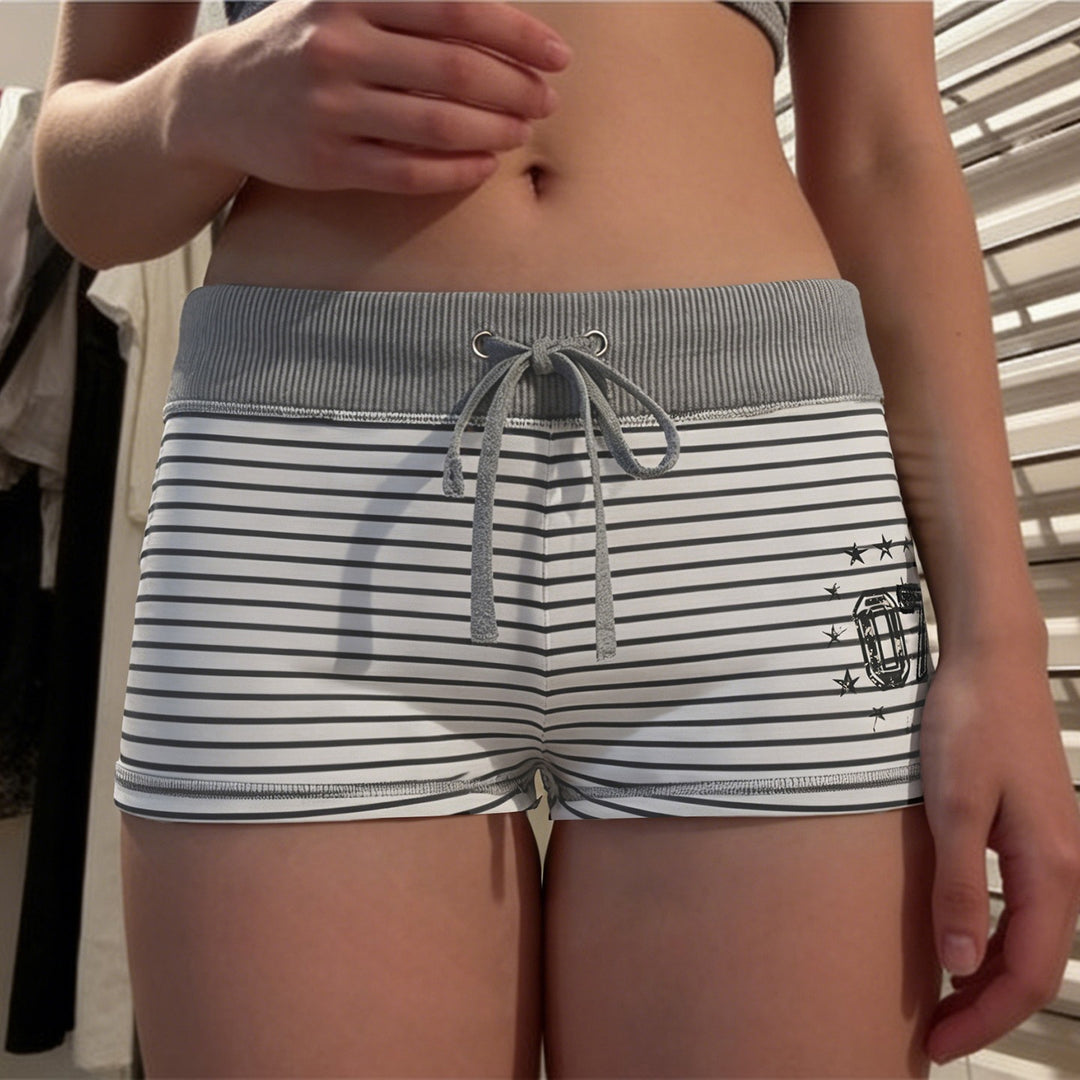 Damen Freizeit Shorts mit raffiniertem Streifenmuster und elastischem Bund Drune