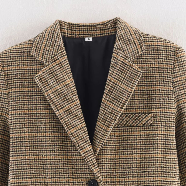 Damen nan taillierter Glencheck-Blazer mit Reverskragen und aufgesetzten Pattentaschen Drune