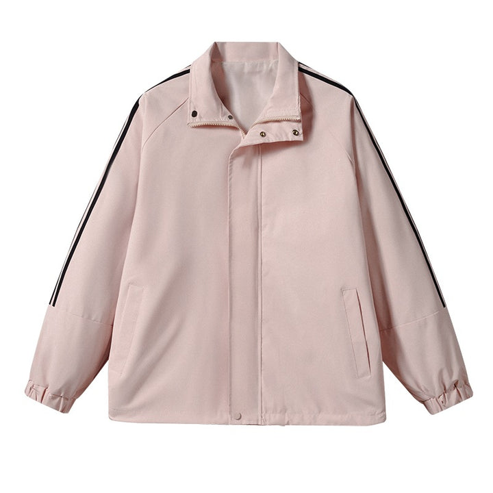 Herren Leichte Retro-Track-Übergangsjacke mit Stehkragen und Ärmelstreifen Drune