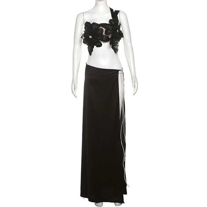 Damen Elegantes Abendkleid mit floralen Applikationen und schwingendem Tüllrock Drune