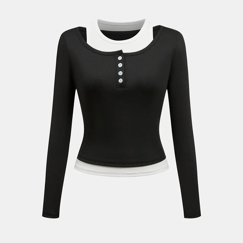 Damen Langarmshirt mit modischem Knopfverschluss und Schleifendetail Drune