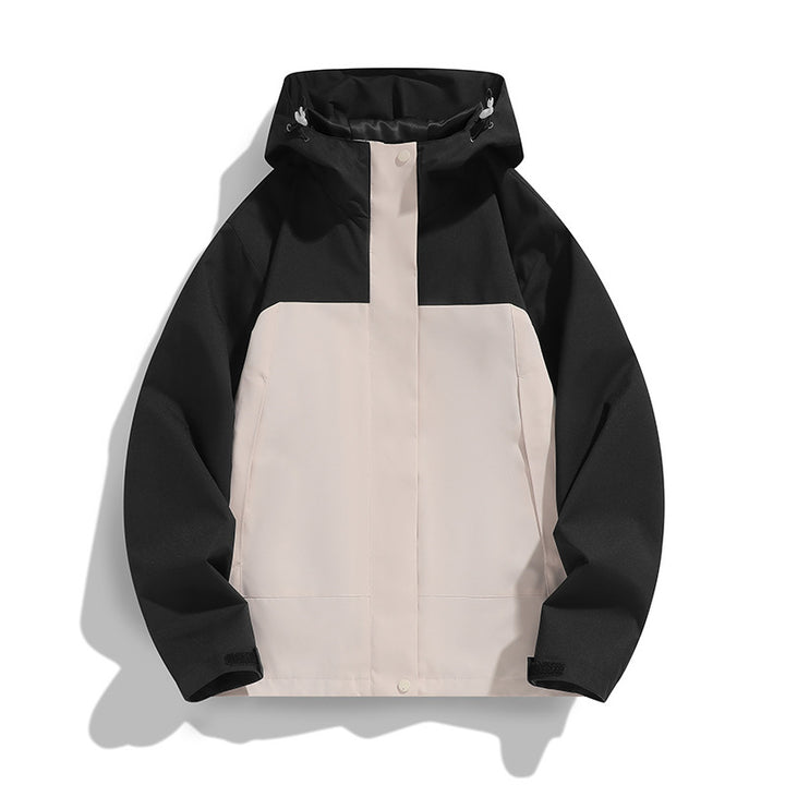 Herren Zweifarbige Softshell-Fieldjacke mit Kapuze, winddichtem Obermaterial und minimalistischen Eingriffstaschen Drune