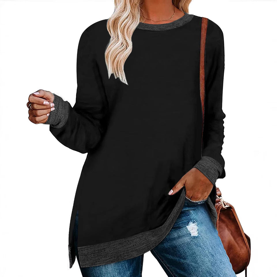 Damen lässiges Oversized Langarmshirt mit abgesetztem Saum Drune