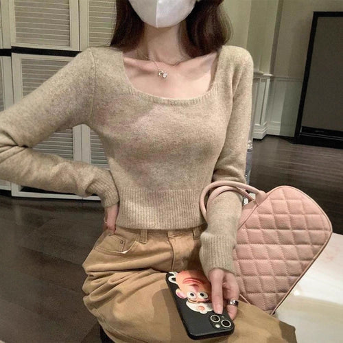 Damen lässiger Pullover mit quadratischem Ausschnitt und feiner Textur Drune