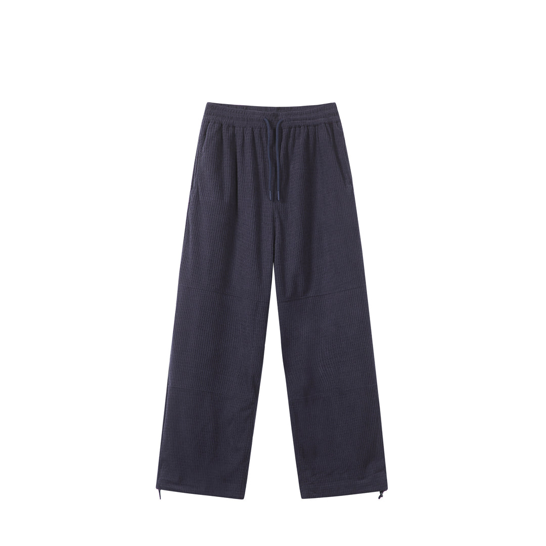 Damen Waffelstrick-Loungehose mit weitem Bein, elastischem Bund und Tunnelzug Drune