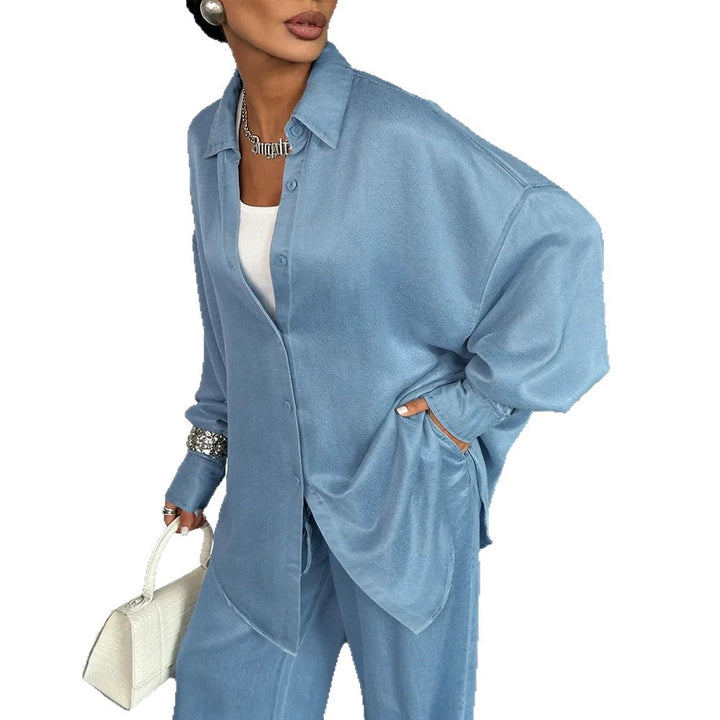 Damen Zweiteiliges Oversize-Hemd- und Palazzo-Set im fließenden Denim-Look Drune