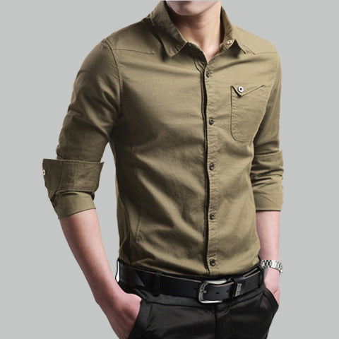 Herren Slim-Fit Baumwollhemd mit Kentkragen und Brusttasche Drune