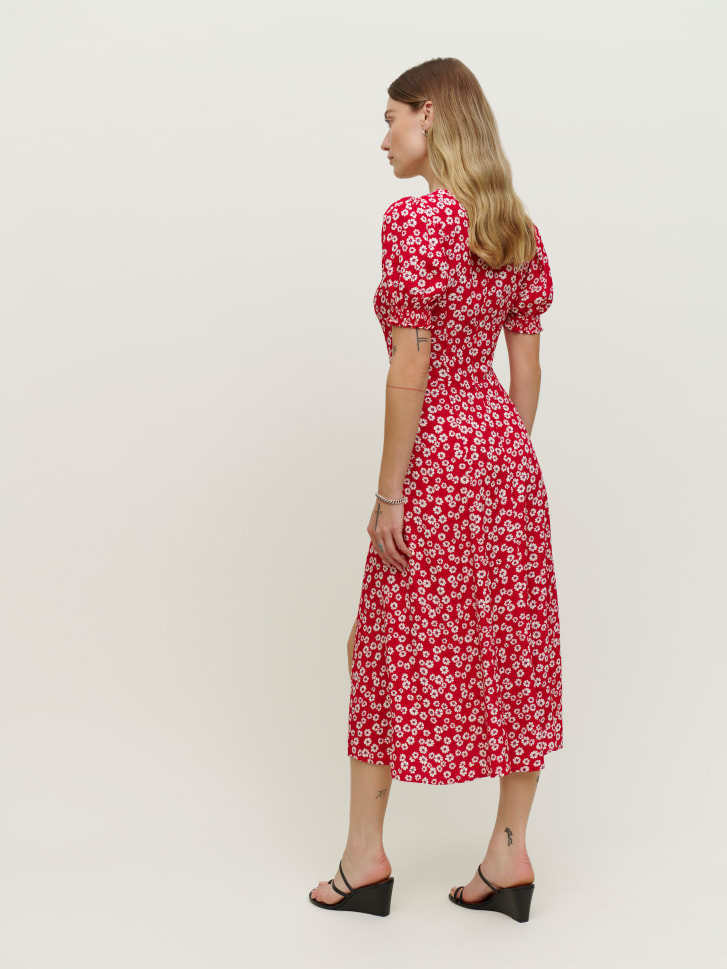 Damen Maxikleid mit Volantärmeln und seitlichem Schlitz Drune
