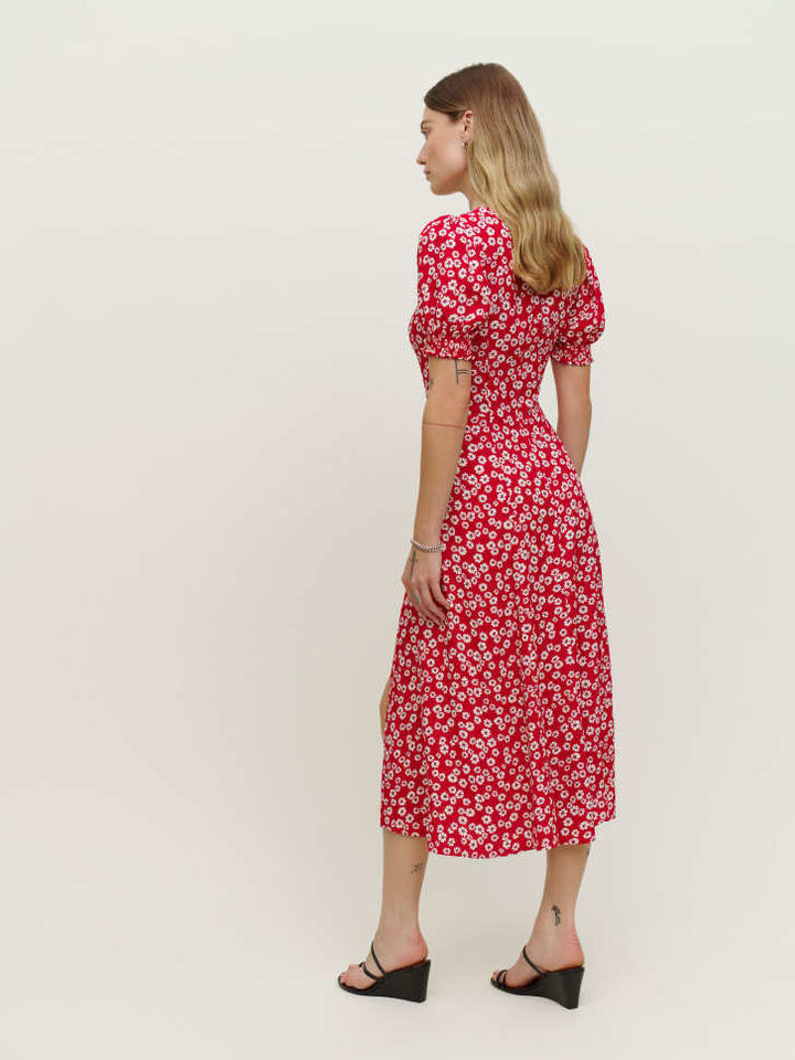 Damen Maxikleid mit Volantärmeln und seitlichem Schlitz Drune
