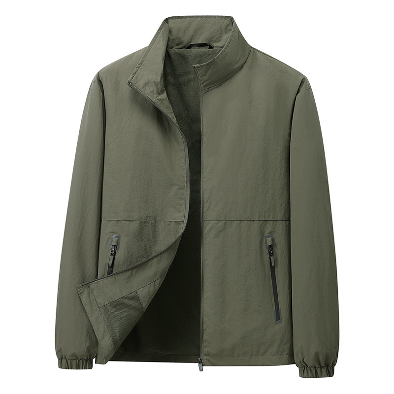Herren Leichte Windbreaker-Outdoorjacke mit Stehkragen, Zweiwege-Reißverschluss und verdeckten Taschen Drune