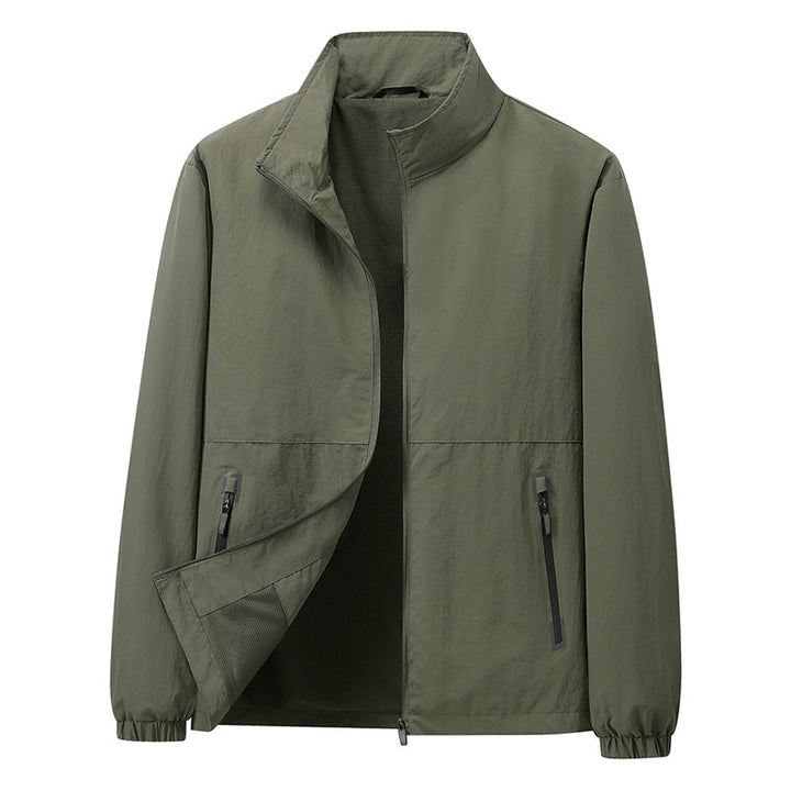 Herren Leichte Windbreaker-Outdoorjacke mit Stehkragen, Zweiwege-Reißverschluss und verdeckten Taschen Drune