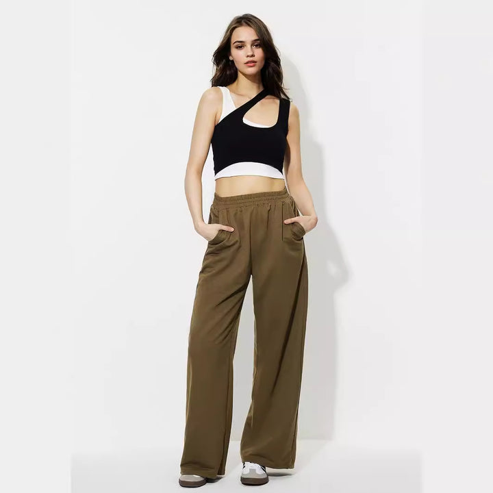 Damen weite Freizeithose aus leichtem Material mit elastischem Bund Drune