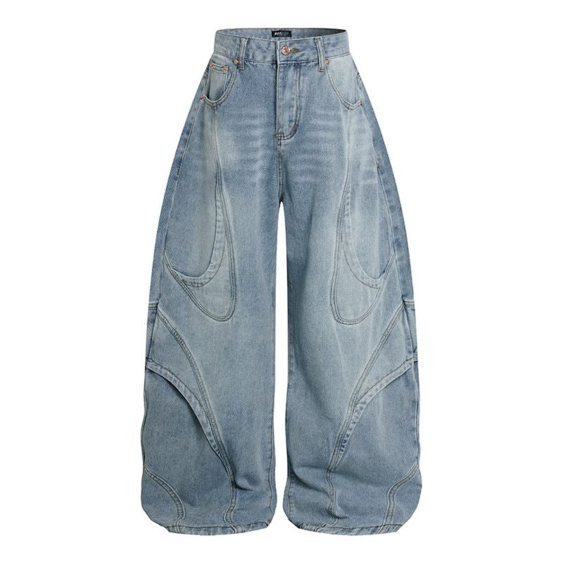 Damen Weite Hochtaillierte Ballon-Jeans mit markanten Panelnähten Drune