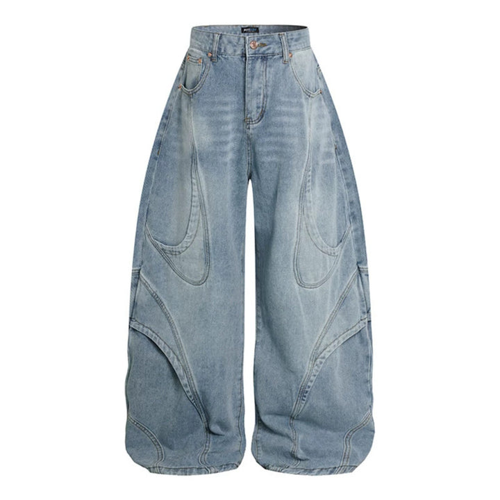 Damen Weite Hochtaillierte Ballon-Jeans mit markanten Panelnähten Drune