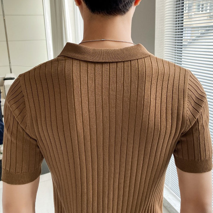 Herren Modisches Kurzarm-Polohemd mit Rippenstruktur Drune