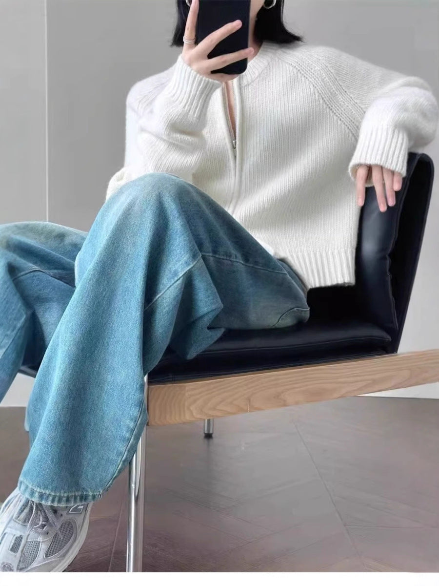 Damen Kurzjacke aus softem Feinstrick mit durchgehendem Reißverschluss und geripptem Saum Drune