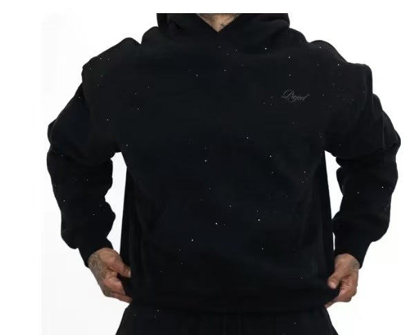 Herren nan weite Komforthose mit geradem Bein, elastischem Kordelbund, dezenter Schriftzug-Stickerei und feiner Sprenkeloptik Drune