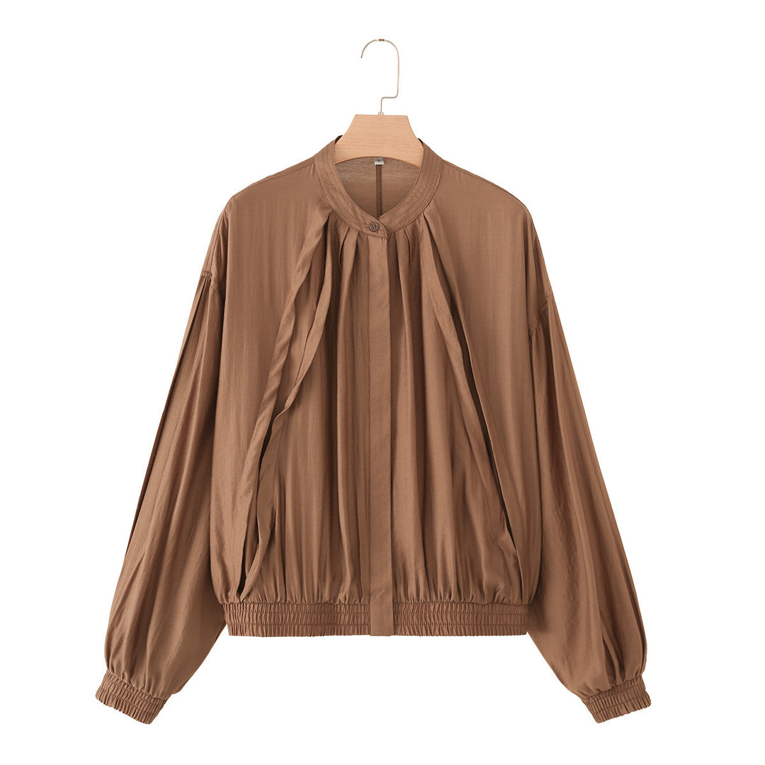 Damen Leichter Cropped-Blouson mit Faltenpasse, Stehkragen und Elastikbund Drune