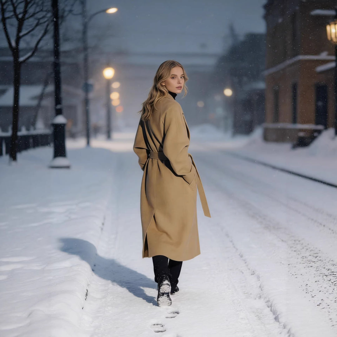 Damen Wickel-Mantel mit Bindegürtel und überschnittenen Schultern Drune